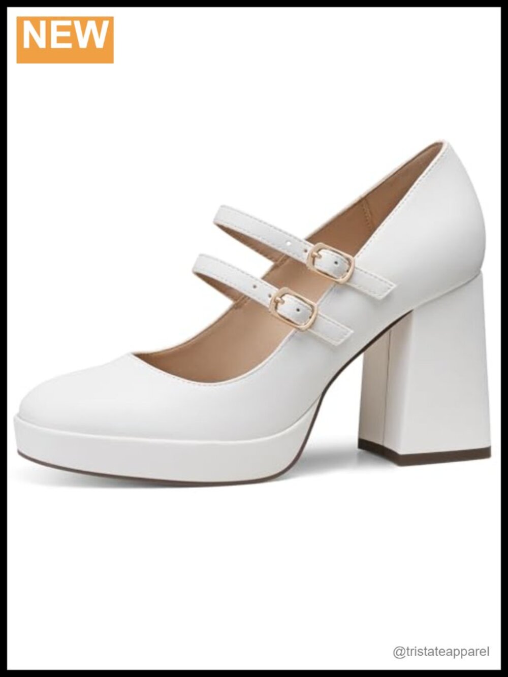 Women's Mary Jane Chunky Heel Pump PU Round Toe Buckle Dress Shoe